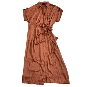 Vici Rust Button-Front Midi Shirt Dress